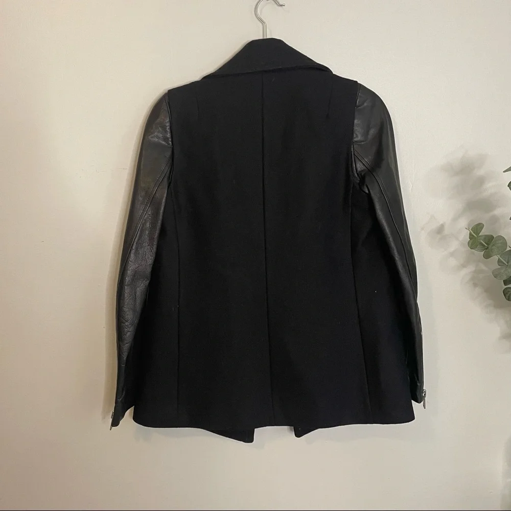 All Saints Ishba Leather and Wool Peacoat Black Size 4 - Picture 9 of 9